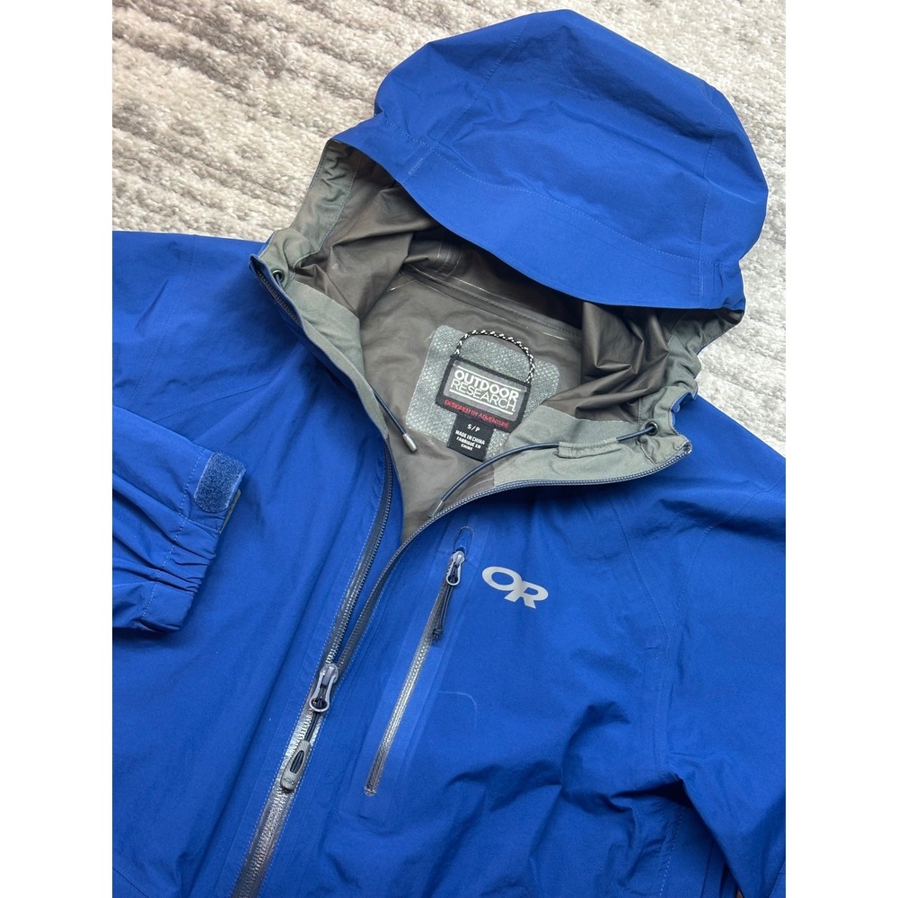 Outdoor Research Jacket Mens Small Blue Gore-Tex Hooded Rain Shell Hardshell